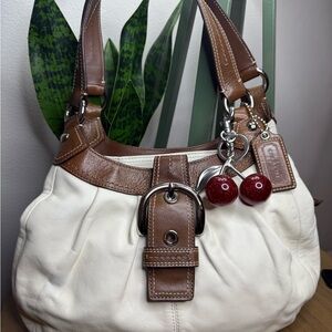 Coach Soho Lynn Hobo Chalk and Brown Leather Shoulder Bag